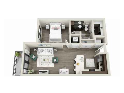 Floor plan for 1 bed, 1 bath, 705 sqft